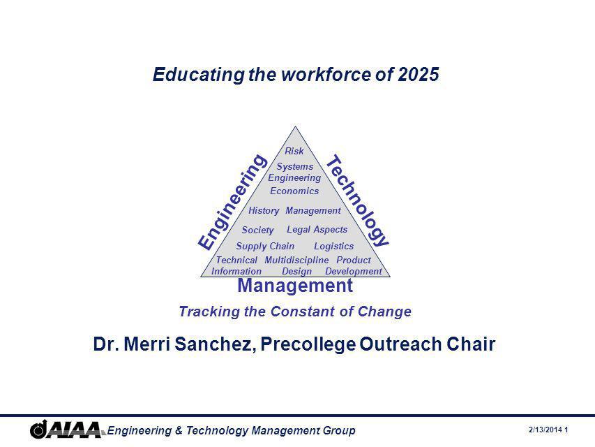 2/13/ Engineering & Technology Management Group Educating the workforce of 2025 Dr.