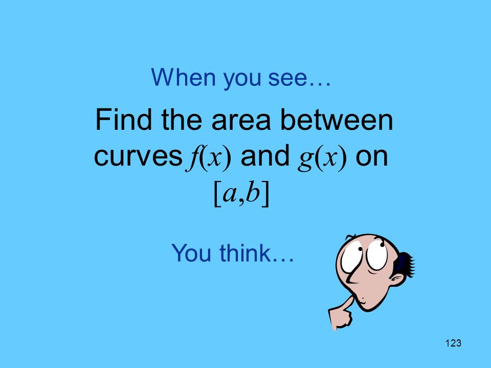 123 You think… When you see… Find the area between curves f(x) and g(x) on [a,b]