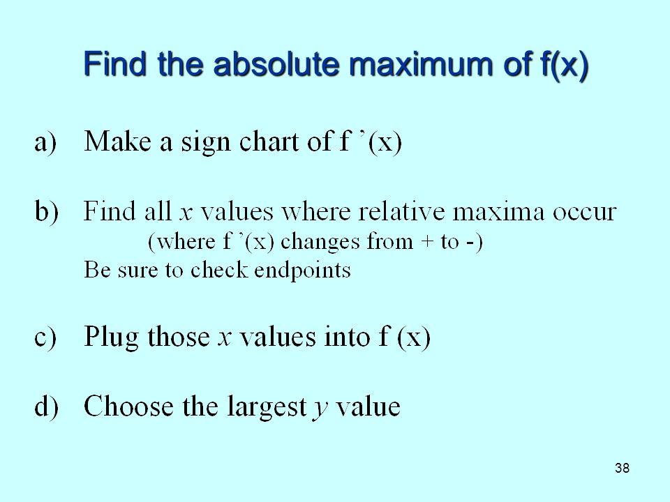 38 Find the absolute maximum of f(x)