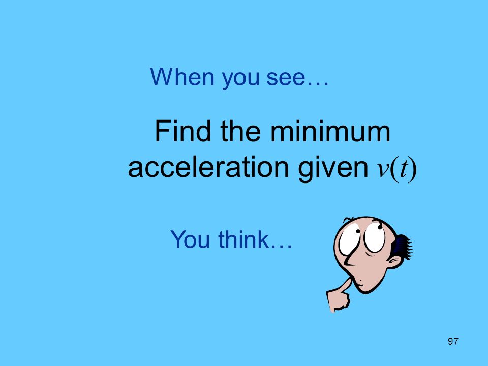 97 You think… When you see… Find the minimum acceleration given v(t)