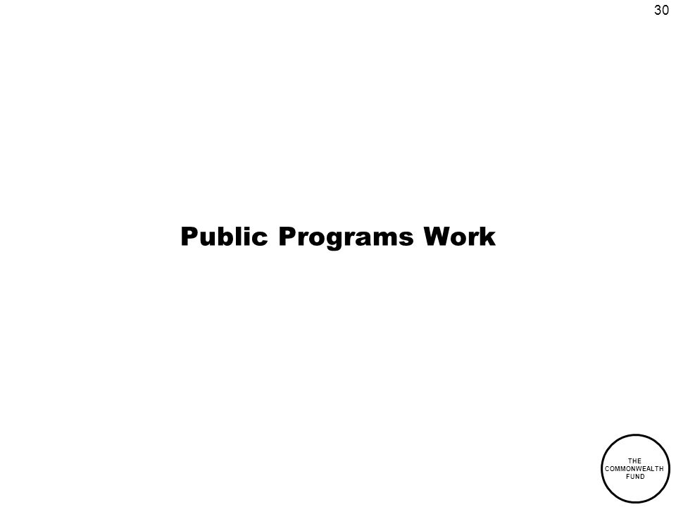 30 THE COMMONWEALTH FUND Public Programs Work