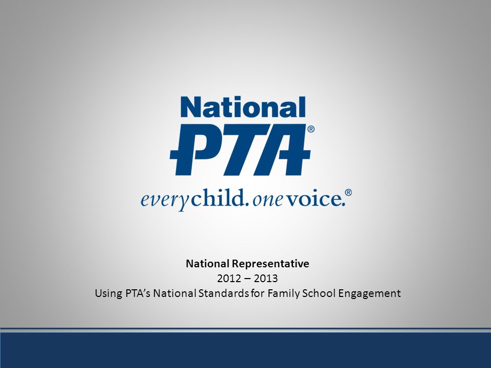 National Representative 2012 – 2013 Using PTAs National Standards for Family School Engagement