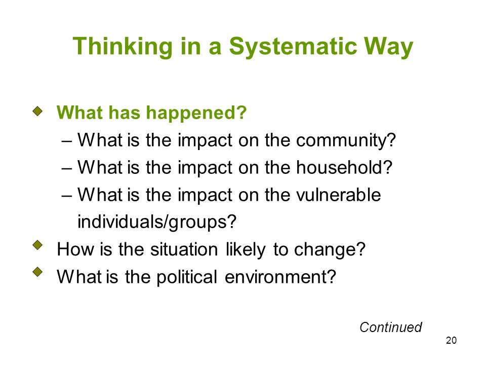20 Thinking in a Systematic Way What has happened.