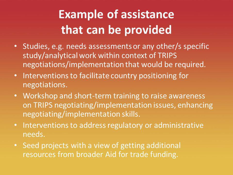 19 Example of assistance that can be provided Studies, e.g.