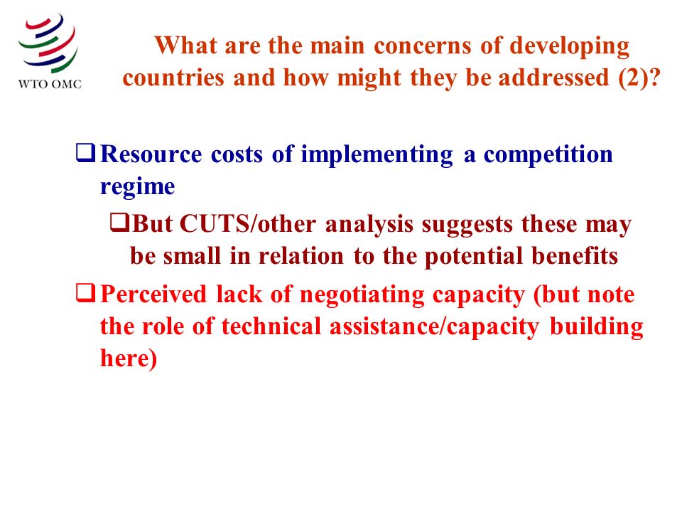What are the main concerns of developing countries and how might they be addressed (2).