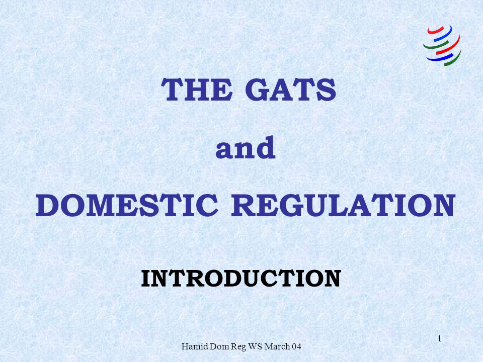 Hamid Dom Reg WS March 04 1 INTRODUCTION THE GATS and DOMESTIC REGULATION