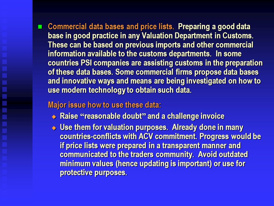 Commercial data bases and price lists.