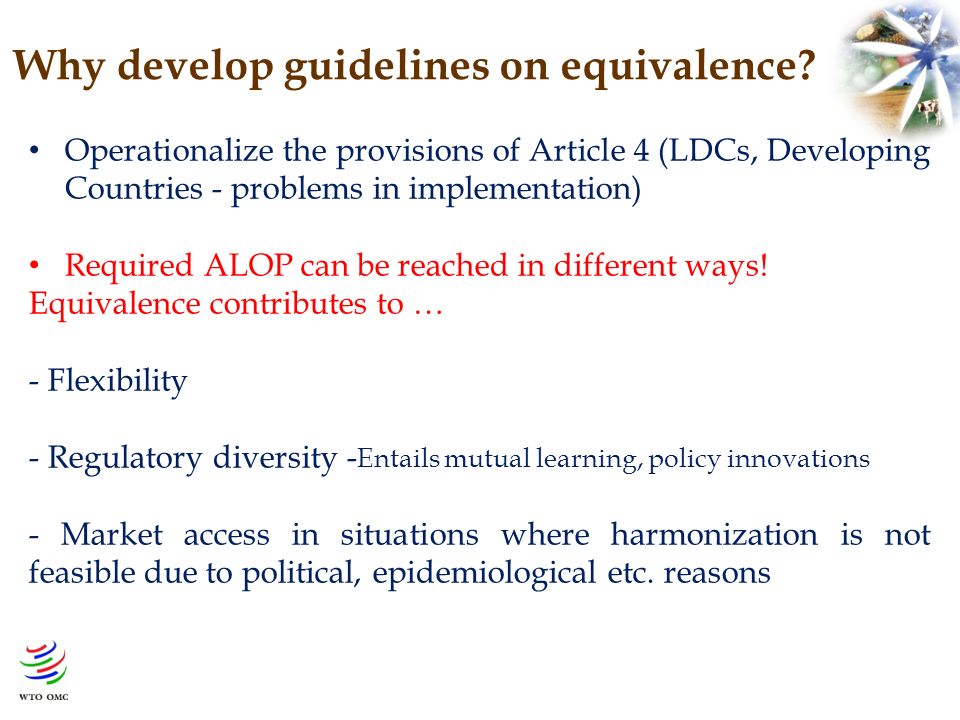 Why develop guidelines on equivalence.