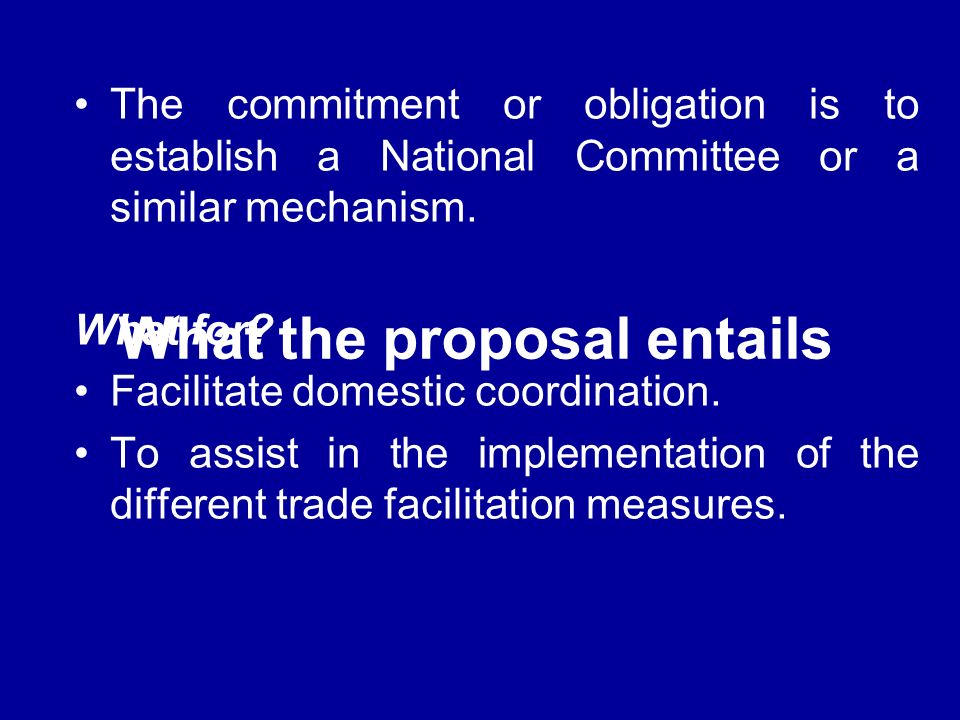 What the proposal entails The commitment or obligation is to establish a National Committee or a similar mechanism.