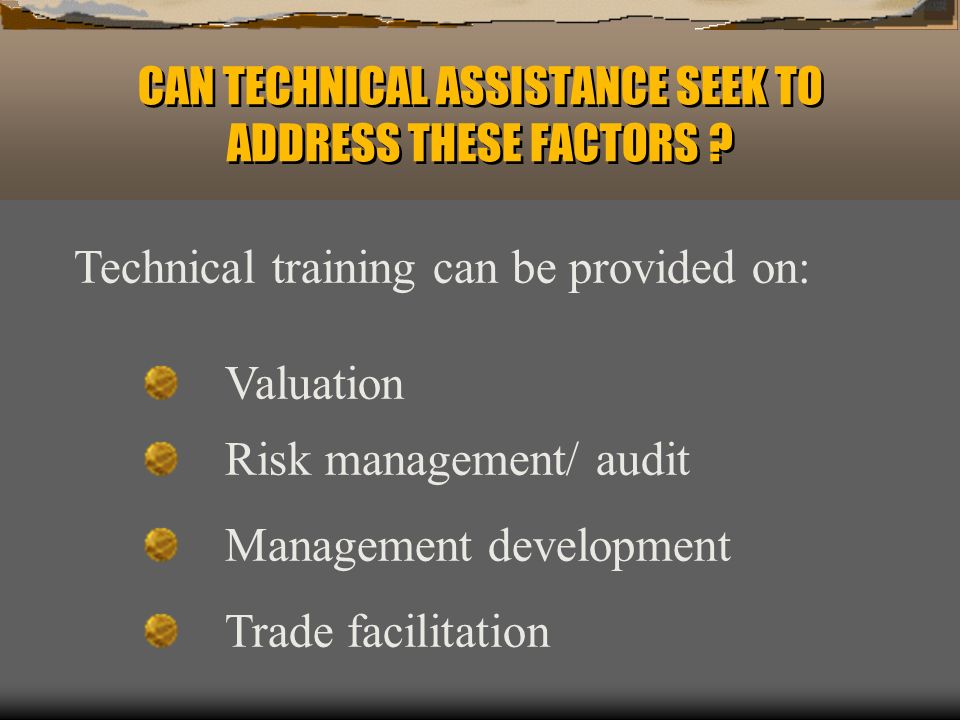 CAN TECHNICAL ASSISTANCE SEEK TO ADDRESS THESE FACTORS .