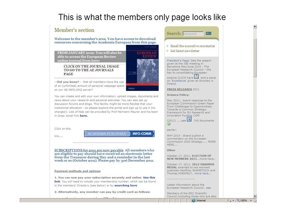This is what the members only page looks like