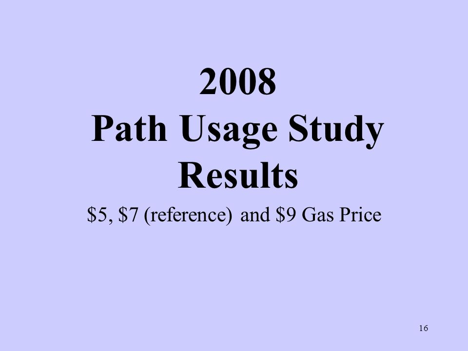 Path Usage Study Results $5, $7 (reference) and $9 Gas Price