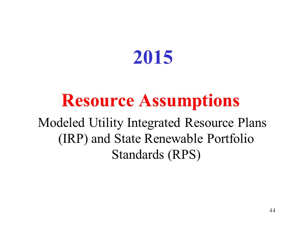 Resource Assumptions Modeled Utility Integrated Resource Plans (IRP) and State Renewable Portfolio Standards (RPS)