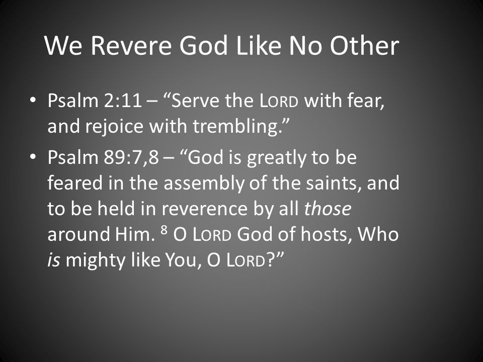 We Revere God Like No Other Psalm 2:11 – Serve the L ORD with fear, and rejoice with trembling.