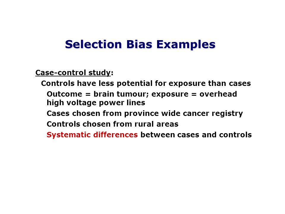 Potential biases in case control studies