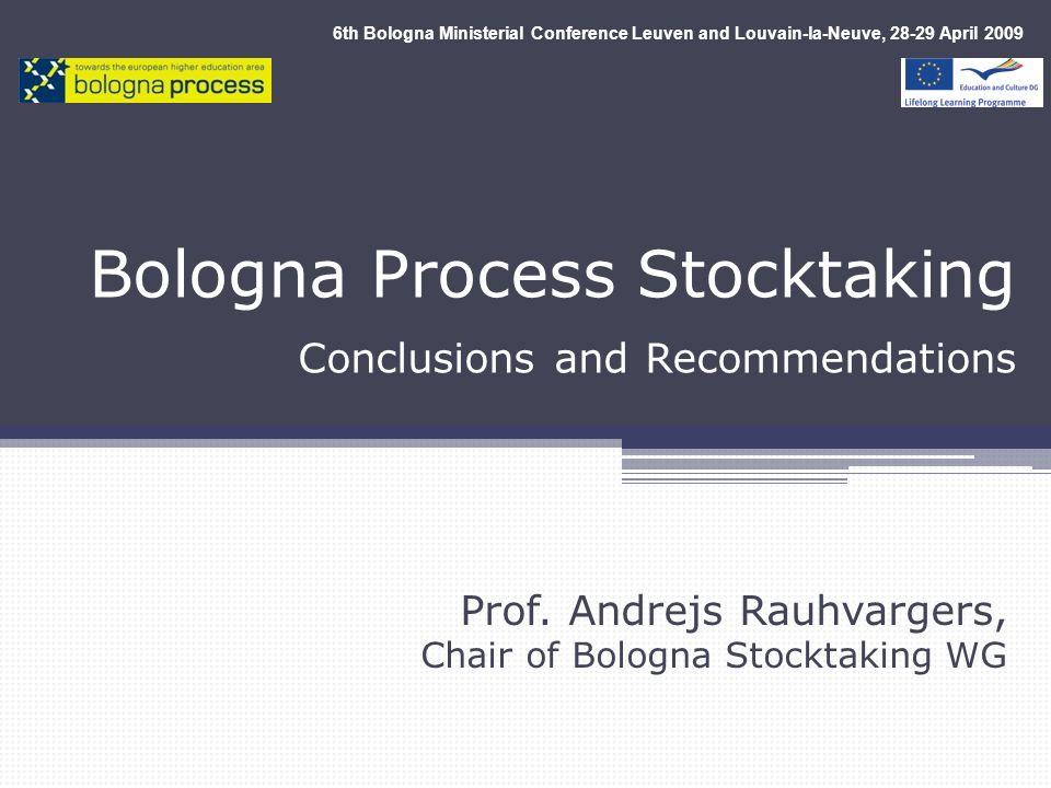 Bologna Process Stocktaking Conclusions and Recommendations Prof.