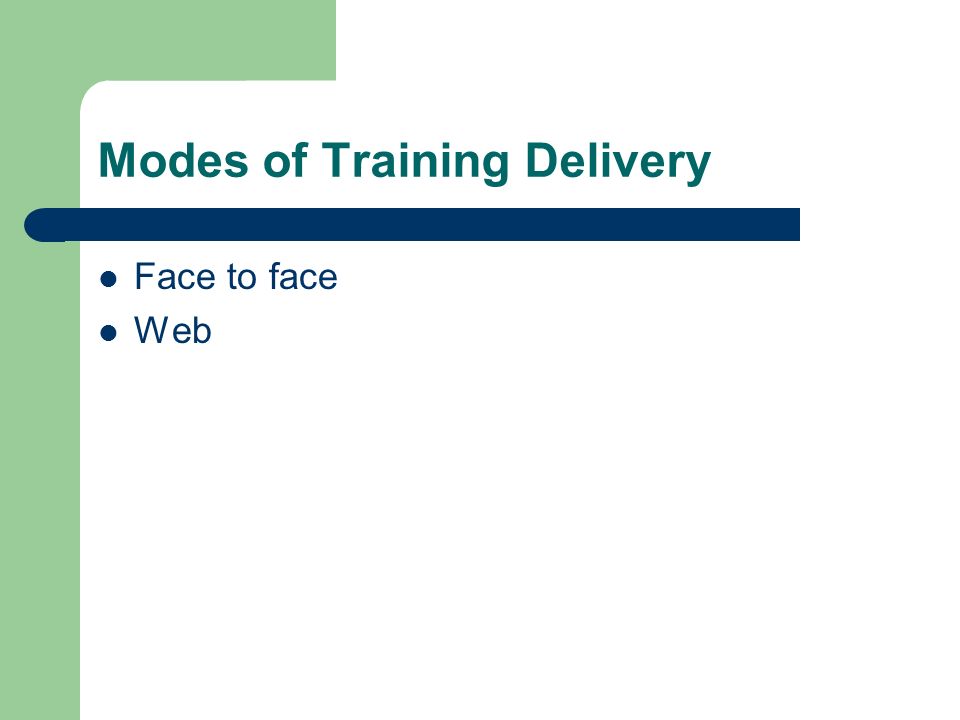 Modes of Training Delivery Face to face Web
