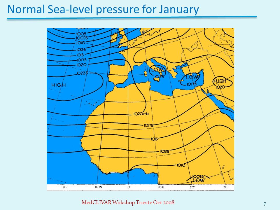 Normal Sea-level pressure for January 7 MedCLIVAR Wokshop Trieste Oct 2008
