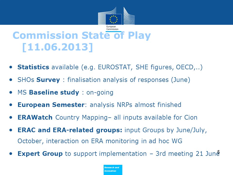 Research and Innovation Research and Innovation Commission State of Play [ ] Statistics available (e.g.