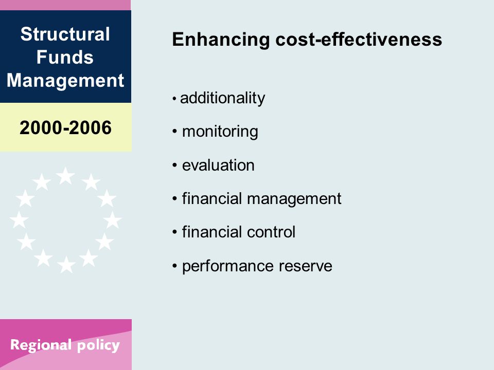 Structural Funds Management Enhancing cost-effectiveness additionality monitoring evaluation financial management financial control performance reserve