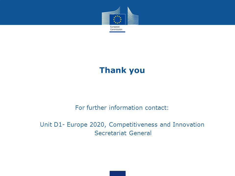 Thank you For further information contact: Unit D1- Europe 2020, Competitiveness and Innovation Secretariat General
