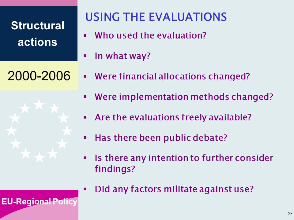 EU-Regional Policy Structural actions 23 USING THE EVALUATIONS Who used the evaluation.