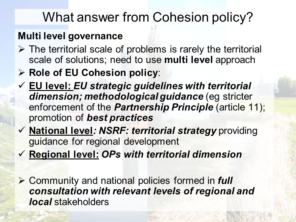 What answer from Cohesion policy.