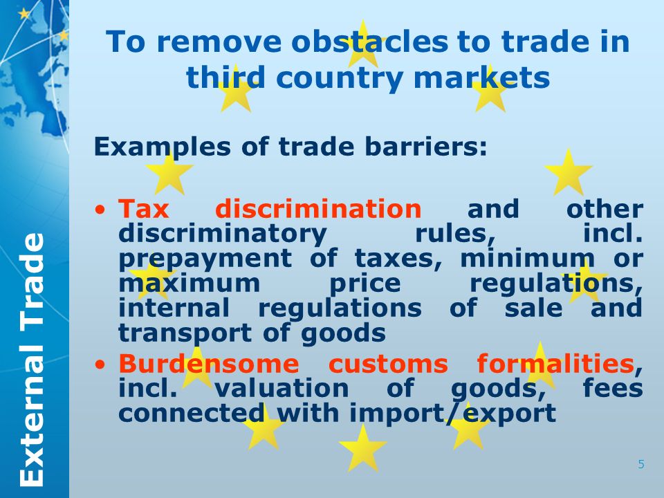 trade barriers regulation Trade barriers increase production costs, raise the cost foreign goods and services, reduce global economic growth and create trade wars. trade barriers regulation Trade barriers increase production costs, raise the cost foreign goods and services, reduce global economic growth and create trade wars.