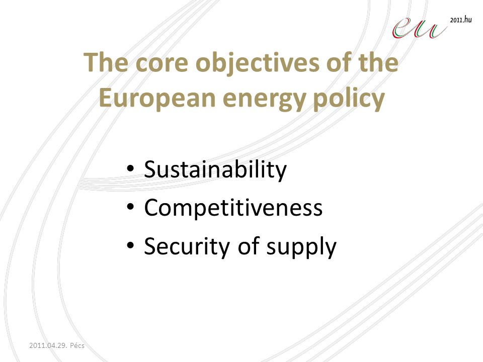 The core objectives of the European energy policy Sustainability Competitiveness Security of supply