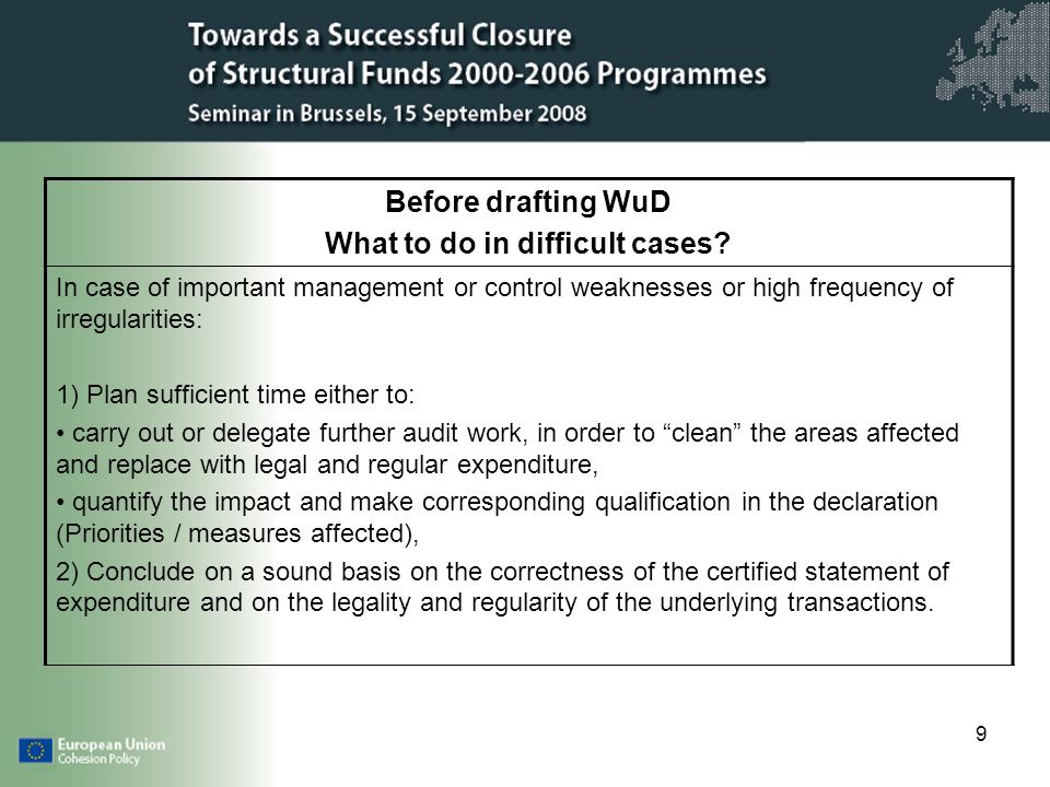 9 Before drafting WuD What to do in difficult cases.