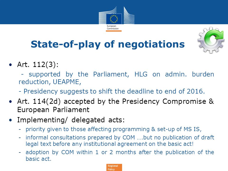 Regional Policy State-of-play of negotiations Art.
