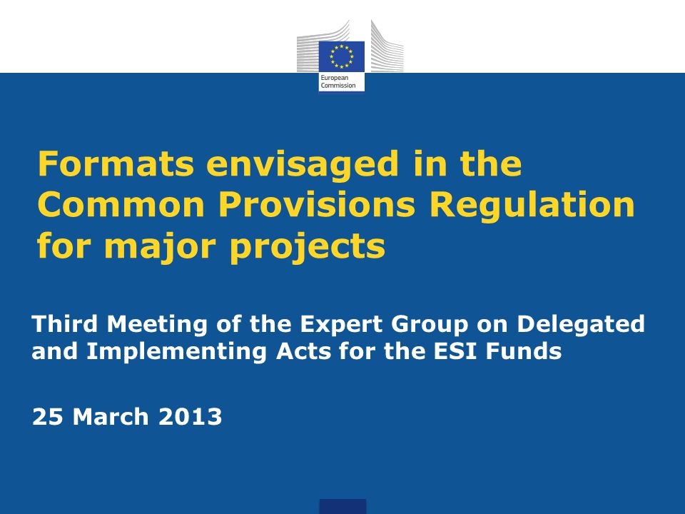 Formats envisaged in the Common Provisions Regulation for major projects Third Meeting of the Expert Group on Delegated and Implementing Acts for the ESI Funds 25 March 2013