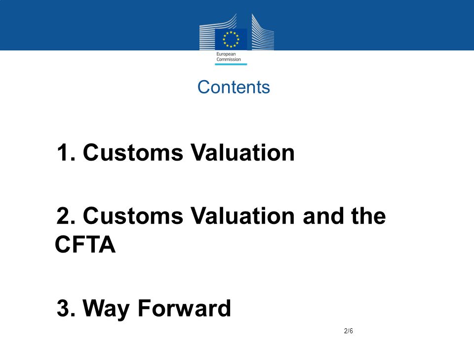 Contents 1.1. Customs Valuation 2.2. Customs Valuation and the CFTA 3.3. Way Forward 2/6