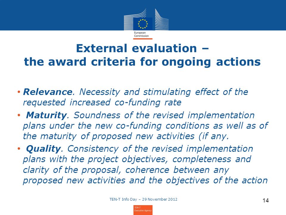 External evaluation – the award criteria for ongoing actions Relevance.
