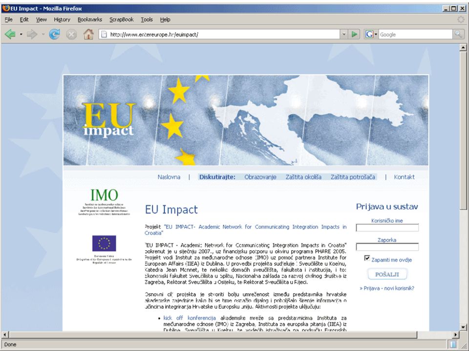 EC PHARE project EU IMPACT - Academic network for communicating integration impacts in Croatia