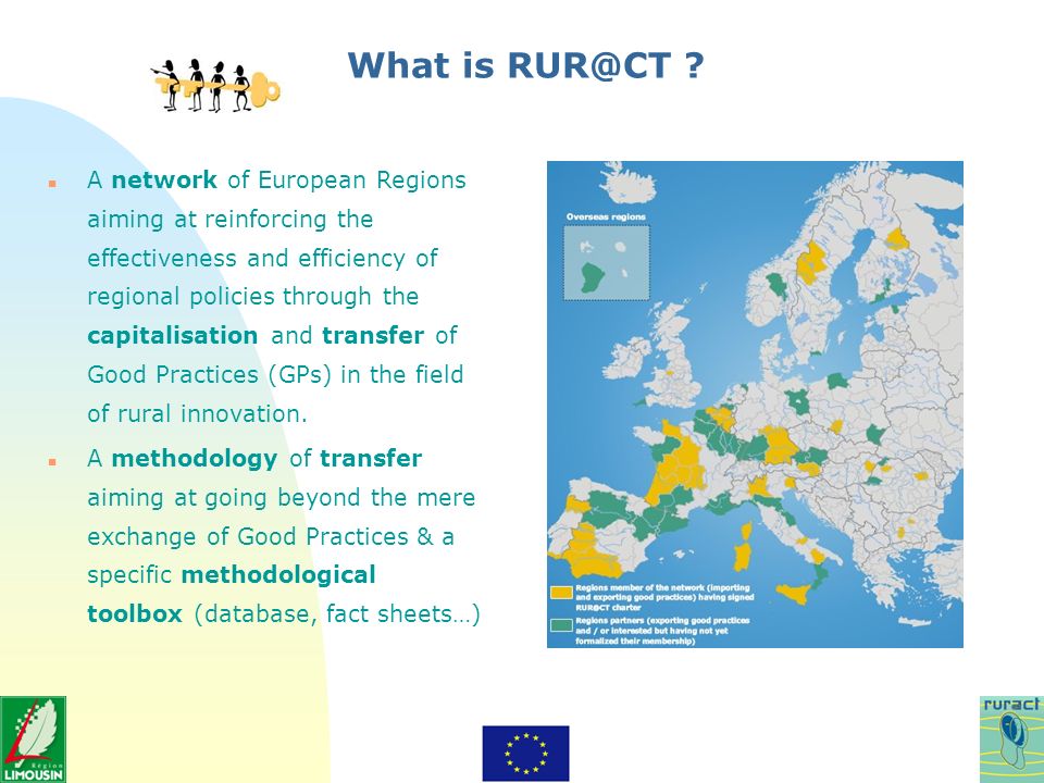 n A network of European Regions aiming at reinforcing the effectiveness and efficiency of regional policies through the capitalisation and transfer of Good Practices (GPs) in the field of rural innovation.