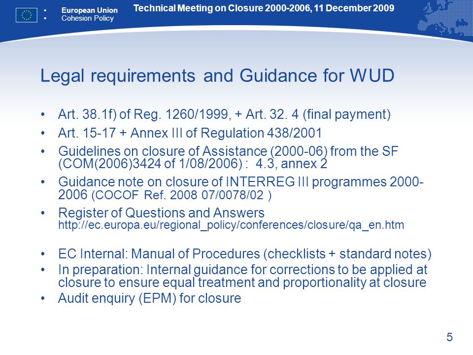 5 Legal requirements and Guidance for WUD Art. 38.1f) of Reg.