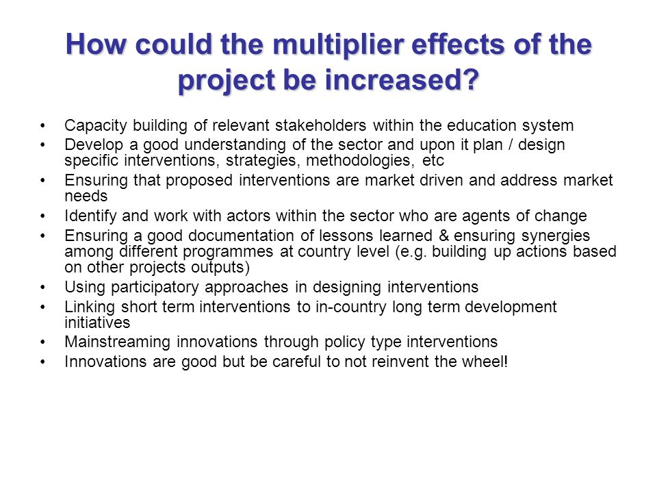 How could the multiplier effects of the project be increased.