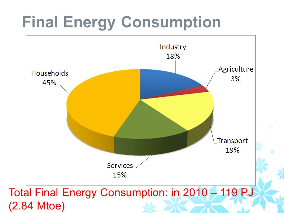 Final Energy Consumption Total Final Energy Consumption: in 2010 – 119 PJ (2.84 Mtoe)