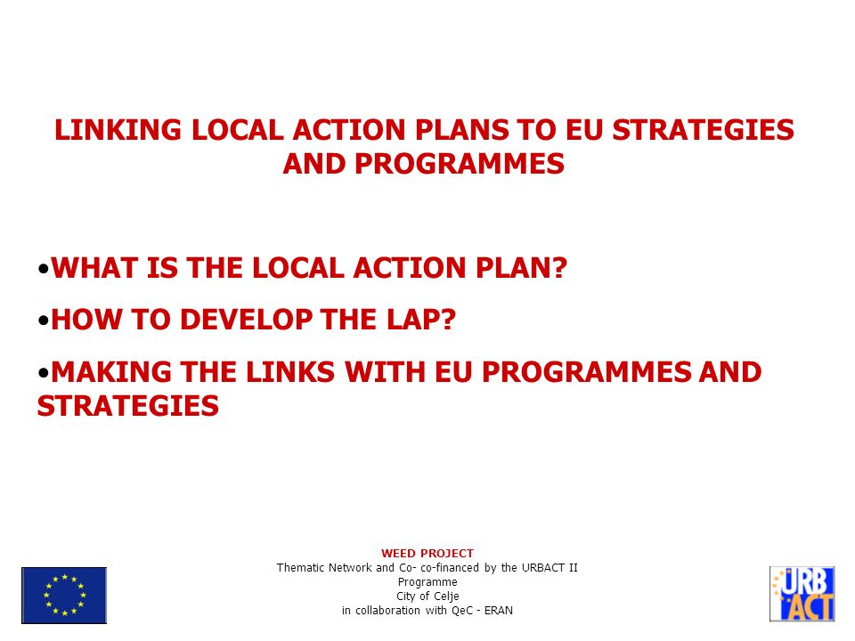 LINKING LOCAL ACTION PLANS TO EU STRATEGIES AND PROGRAMMES WHAT IS THE LOCAL ACTION PLAN.