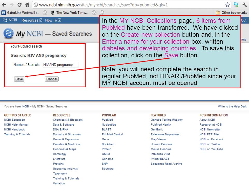 In the MY NCBI Collections page, 6 items from PubMed have been transferred.