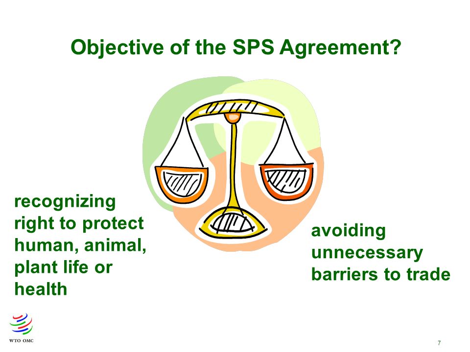 7 recognizing right to protect human, animal, plant life or health avoiding unnecessary barriers to trade Objective of the SPS Agreement