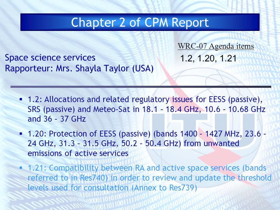 Chapter 2 of CPM Report Space science services Rapporteur: Mrs.