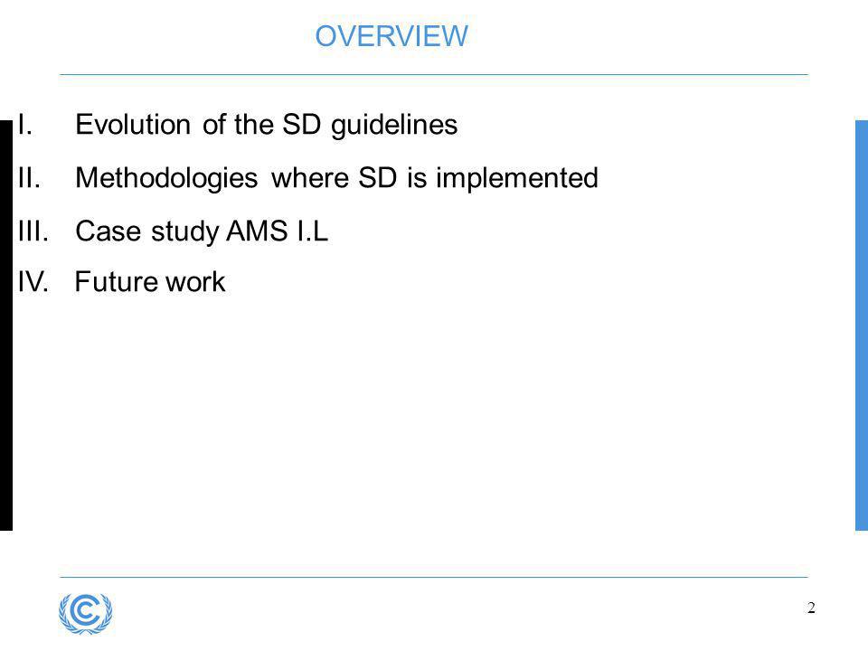 2 OVERVIEW I.Evolution of the SD guidelines II.Methodologies where SD is implemented III.Case study AMS I.L IV.