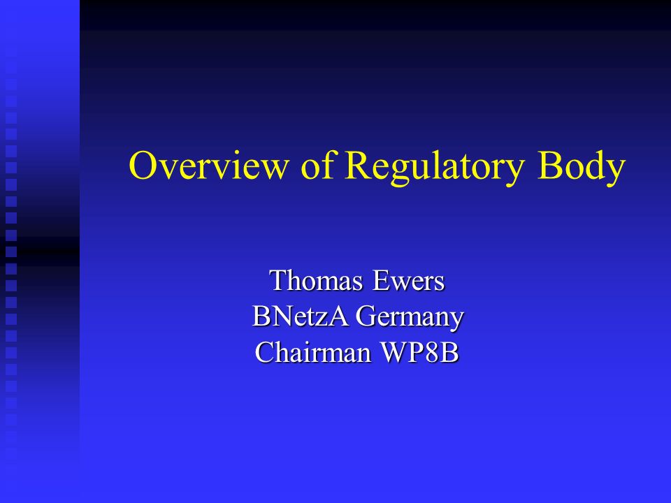 Overview of Regulatory Body Thomas Ewers BNetzA Germany Chairman WP8B