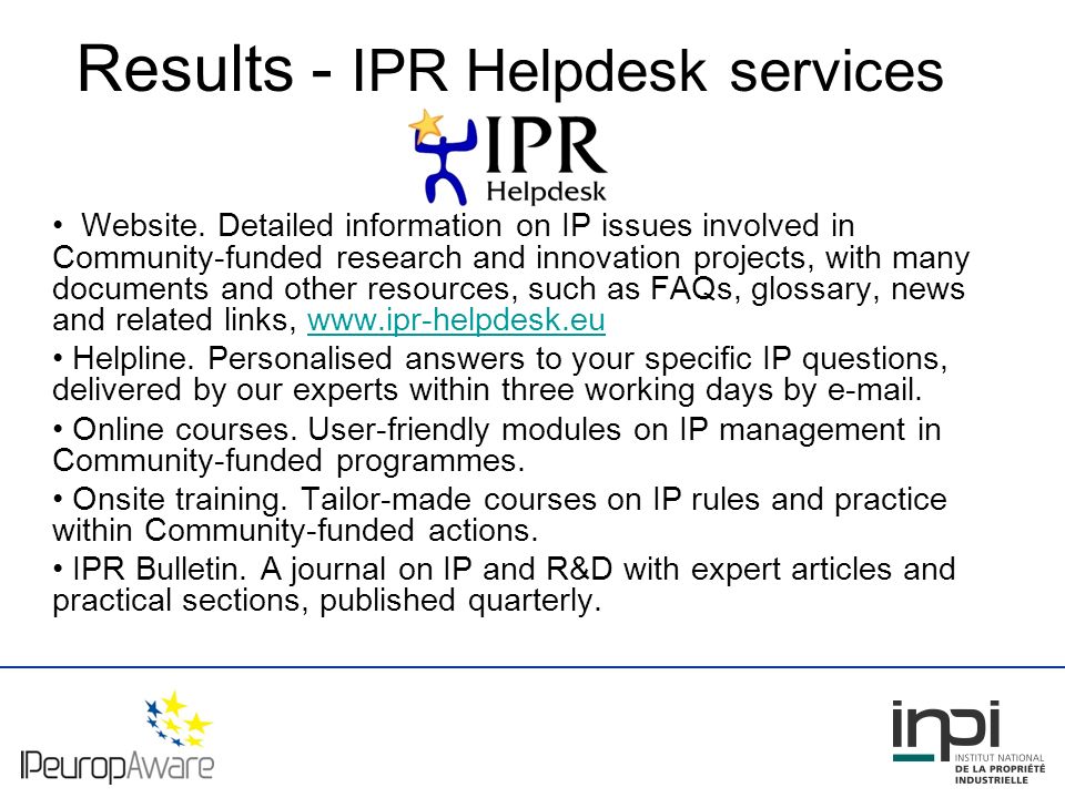 Results - IPR Helpdesk services Website.