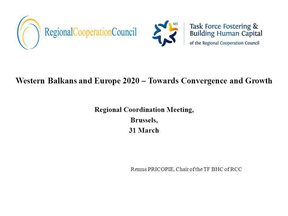 Western Balkans and Europe 2020 – Towards Convergence and Growt h Regional Coordination Meeting, Brussels, 31 March Remus PRICOPIE, Chair of the TF BHC of RCC