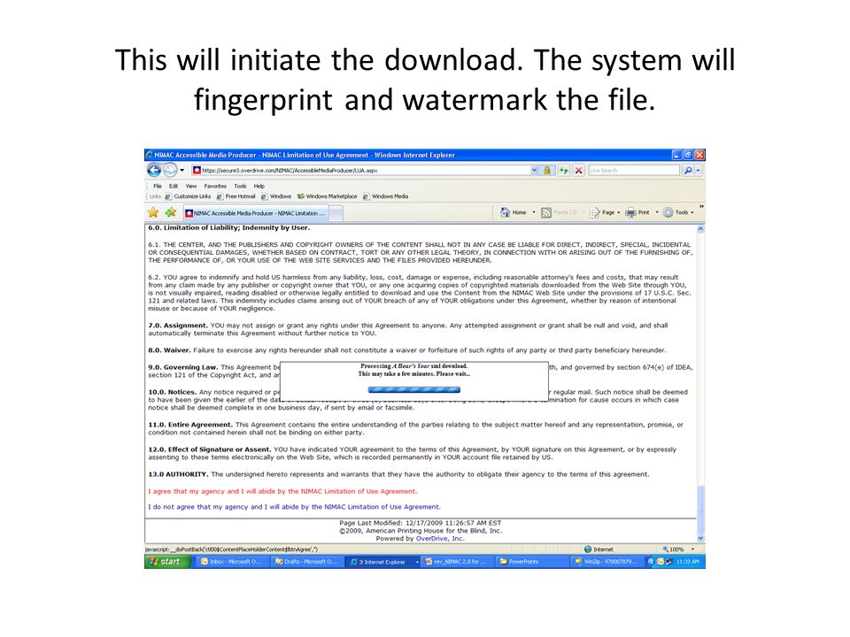 This will initiate the download. The system will fingerprint and watermark the file.