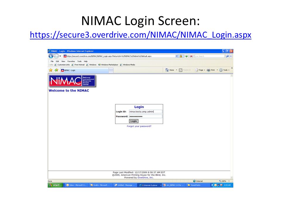 NIMAC Login Screen:
