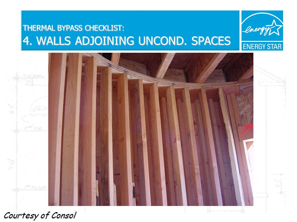 THERMAL BYPASS CHECKLIST: 4. WALLS ADJOINING UNCOND. SPACES Courtesy of Consol